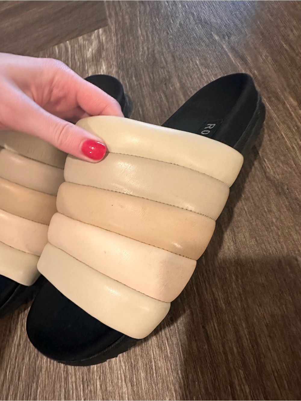ROAM Women’s Padded Slide Sandals in Cream and Black - Picture 3 of 6